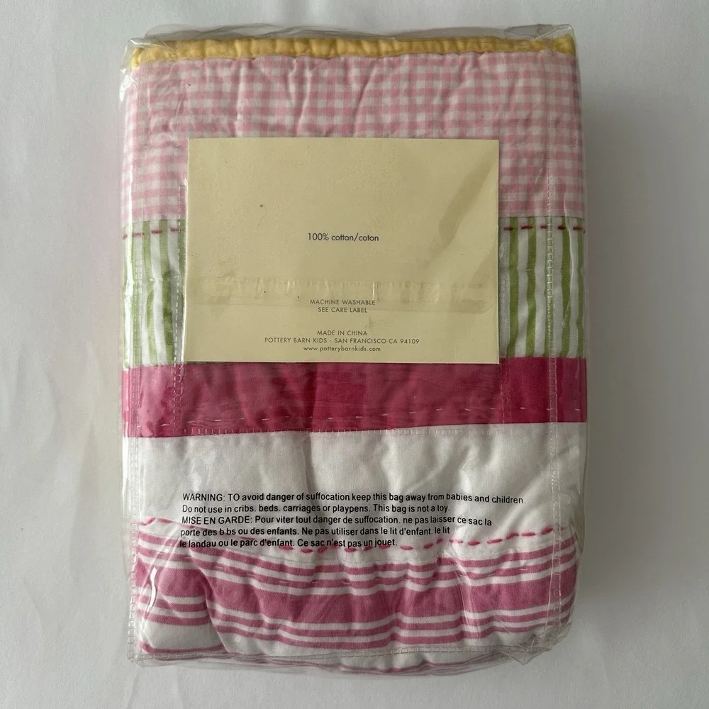 Pottery Barn Kids Kasey Standard Pillow Sham Quilted Cotton NIP 20x26 Pink Green